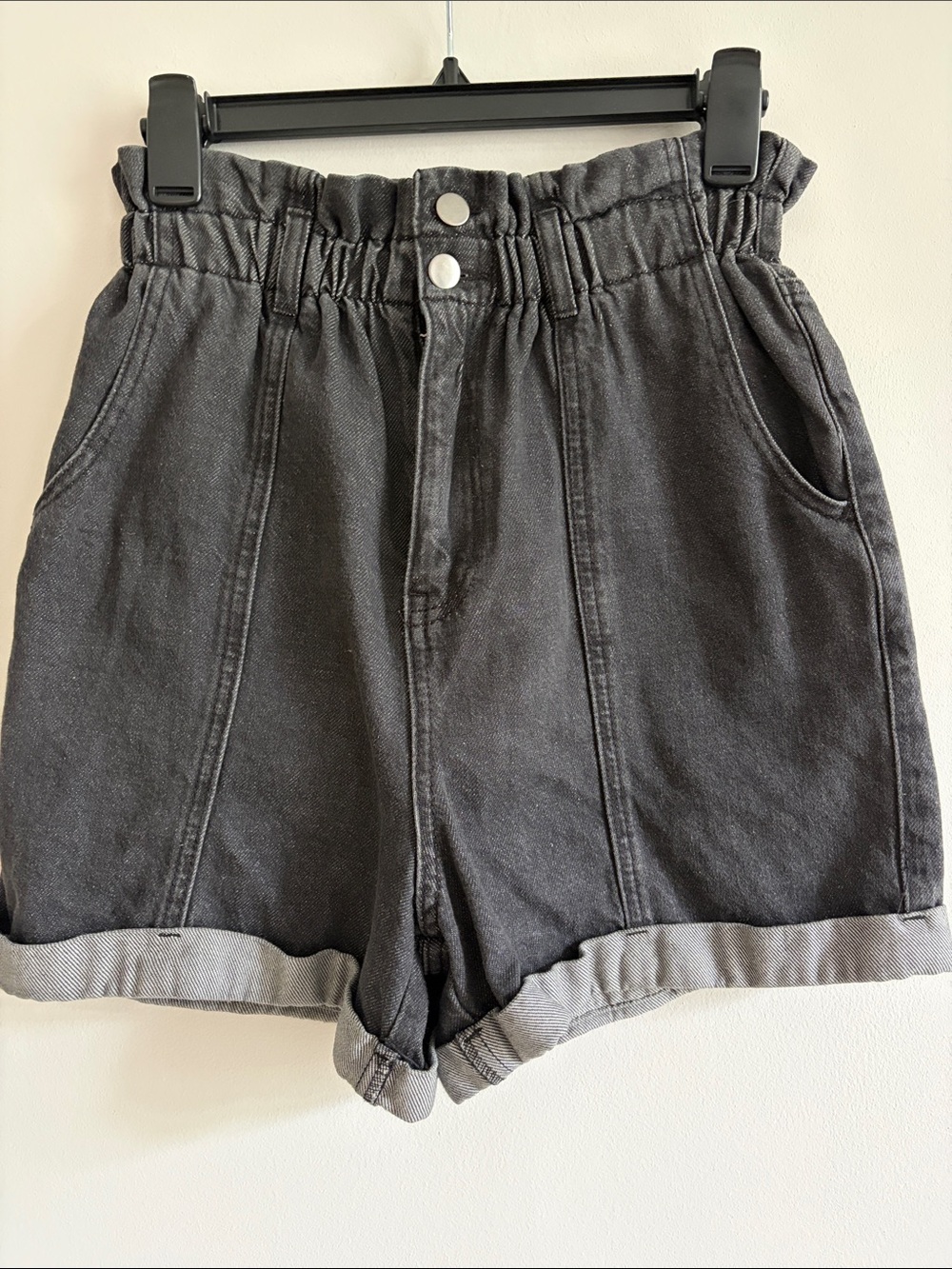 GB girls Washed Black High-Rise Paperbag Denim Shorts